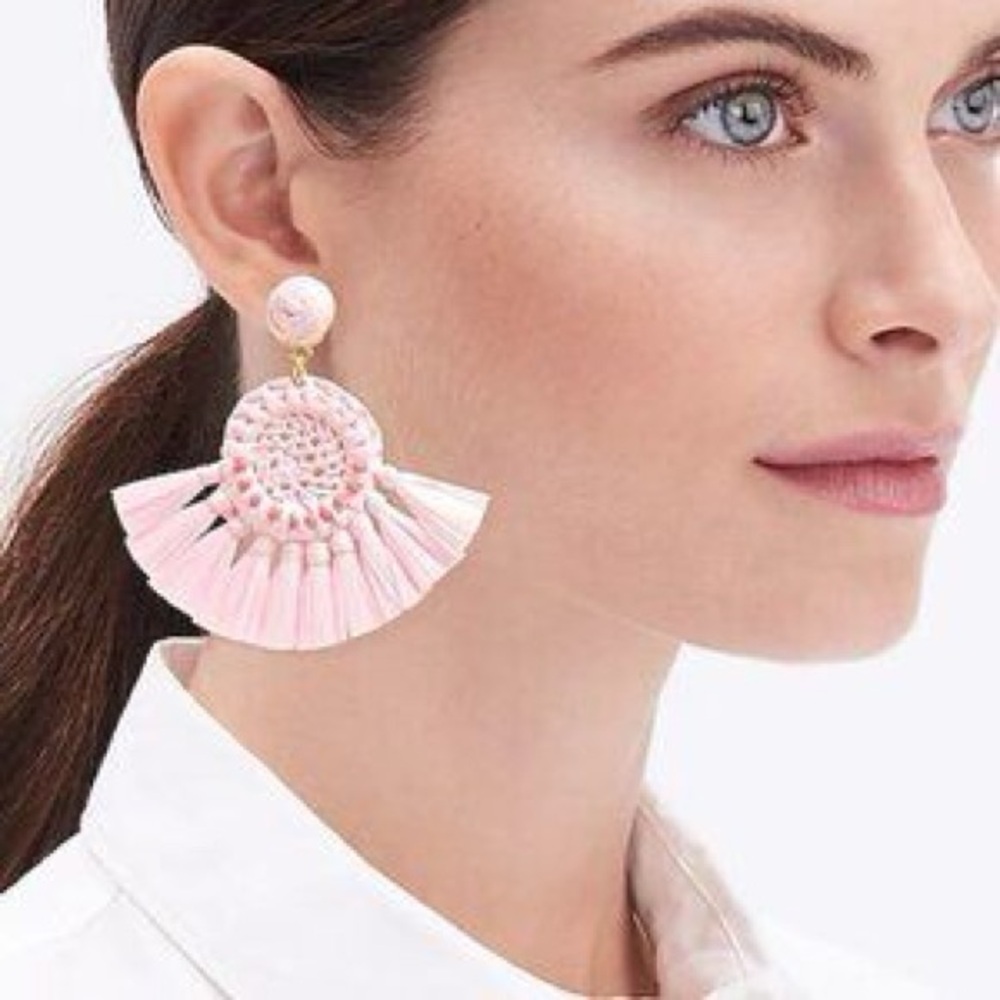 4/$25 SALE J Crew Pink Beaded and Tassel Floral Fan Earrings